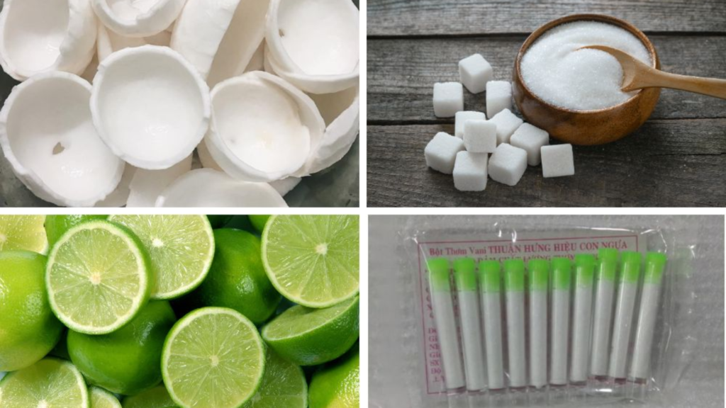 nguyên liệu làm mứt dừa ngày tết 
